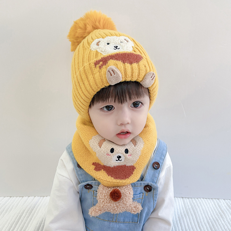 Baby hat, scarf, autumn and winter woolen hat, children's knitted warm hat, thickened two-piece set for infants and toddlers details Picture