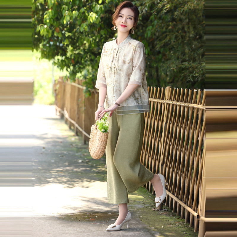 新中式国风套装2024新款洋气衬衫中老年女装母亲节衣服夏款妈妈装
