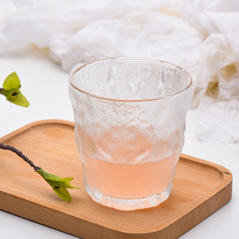 北欧ins风简约冰川纹玻璃杯餐厅果汁杯子啤酒杯树皮杯代发