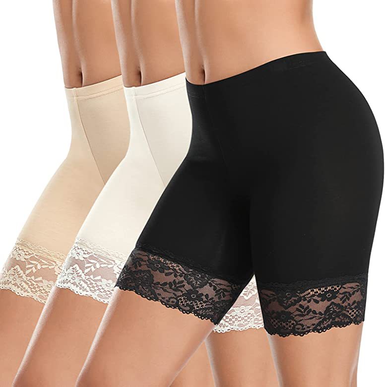 Plus-Size Lace Splicing Women's Shorts Thin Breathable Safety Pants Summer Slip Proof Lace Three-Quarter Pants Wrap Hip Leggings