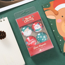 创意ins圣诞老人小雪人水晶玻璃磁扣4枚套装礼品透明冰箱贴挂件扣