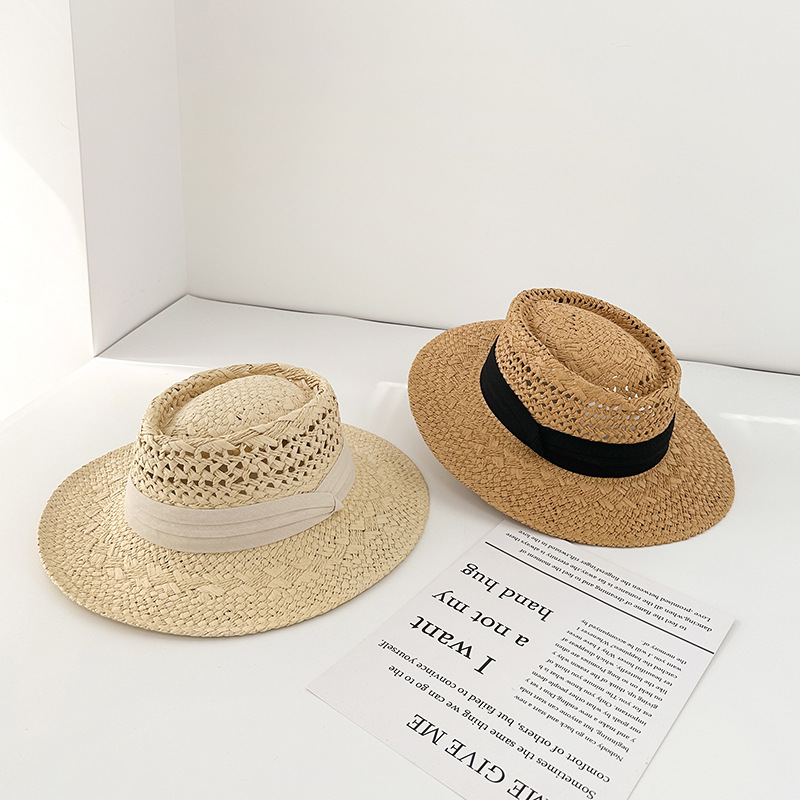 Classic Fashion Summer Vintage Style Flat Straw Hat Children's Holiday Hat Seaside Beach Hat Net Red Sun Visor Sun Hat