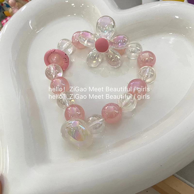 Korean Version Exquisite Transparent Small Flower Mobile Phone Chain Small Large Beaded Beaded Mobile Phone Case Hanging Ornaments For Female Short Mobile Phone Hanging Ornaments