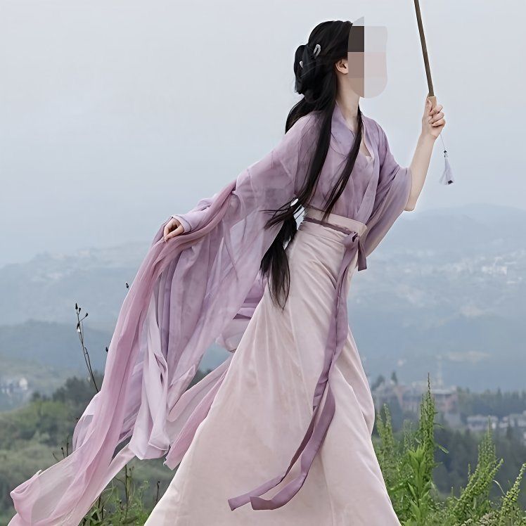 National Trend - Wei and Jin Style adult Hanfu, female student printed cross-collar wide-sleeved Chinese-style eight-tattered skirt, ancient costume daily wear Application Scenario