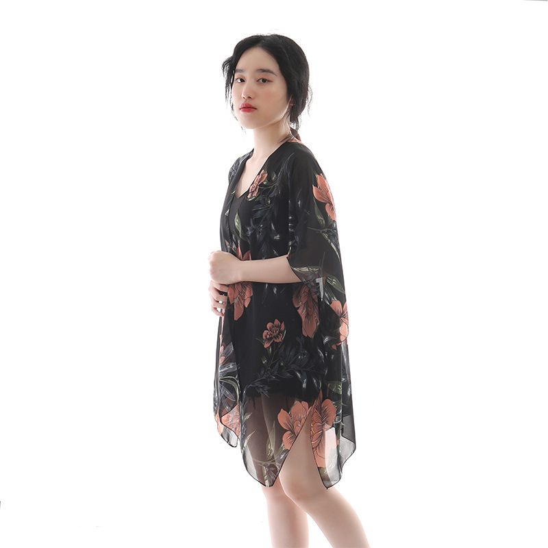 Four Seasons Big Flower Chiffon split scarves, chiffon silk scarves, fashionable air conditioning shawls, vacation and travel beach scarves, cross-border wholesale Item Picture