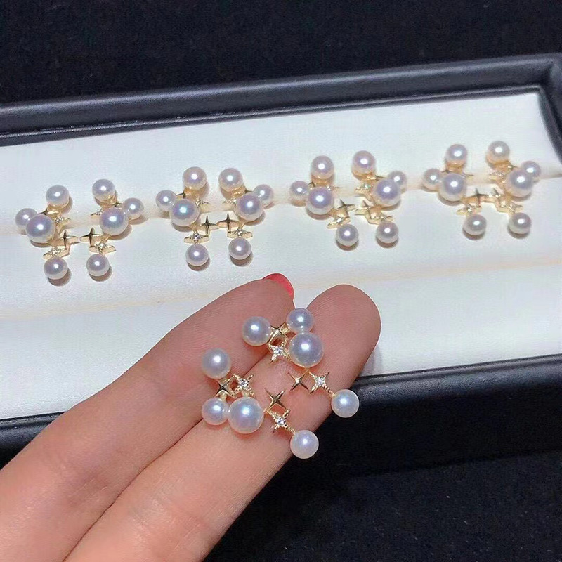 Star Natural Fresh Water Pearl Stud Earrings High-Grade Sense S925 Silver Needle Niche French Retro All-Matching Earrings Women Simple Specification drawing