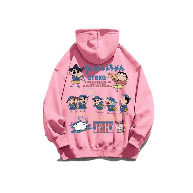 In-stock cross-border Taiwan Crayon Shin-chan autumn and winter university T-shirt long-sleeved top, bristled hooded sweatshirt, large-sized clothes Item Picture