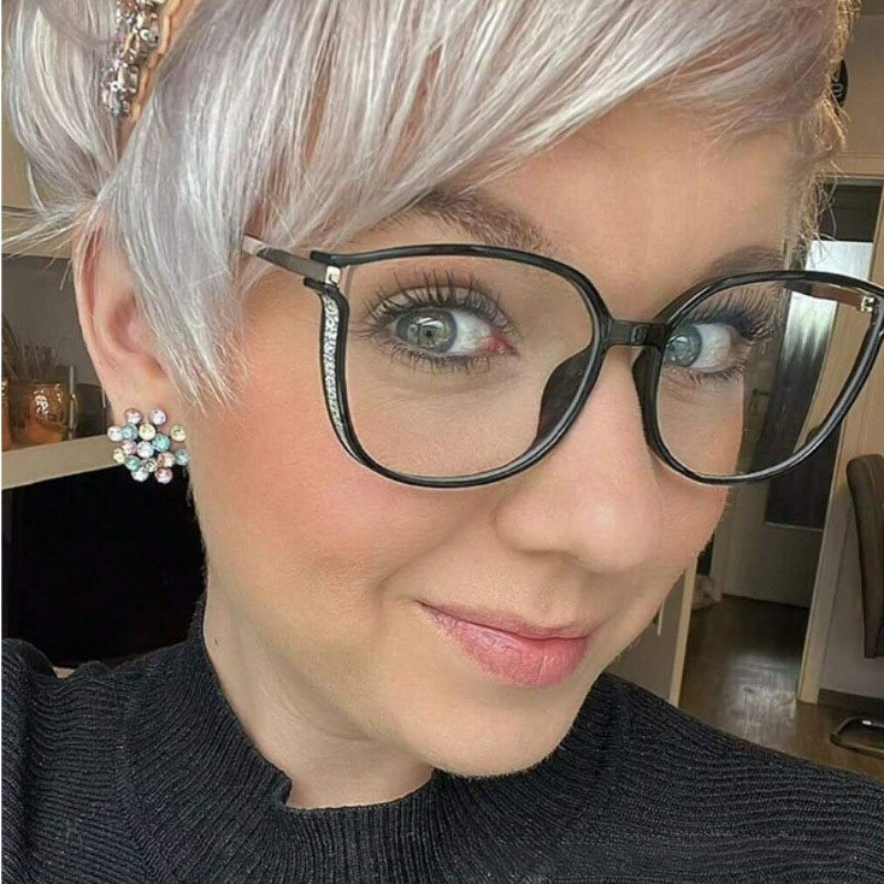 欧美新款时尚猫眼防蓝光老花镜网红同款大框爆款镶钻百搭高清眼镜