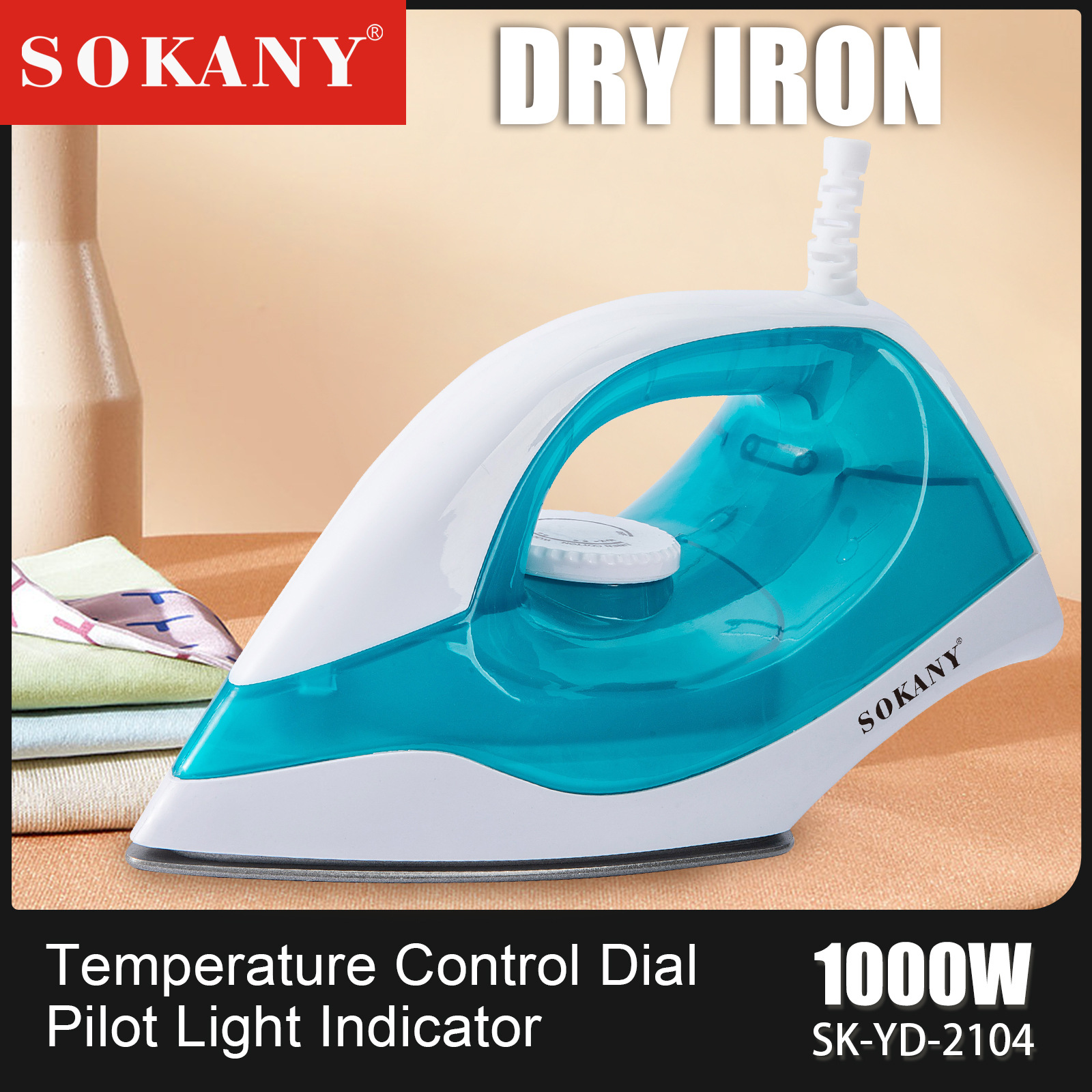 Foreign trade export SOKANY2104 DRY IRON, household multi-functional steam spray electric iron mixed color Dry Iron