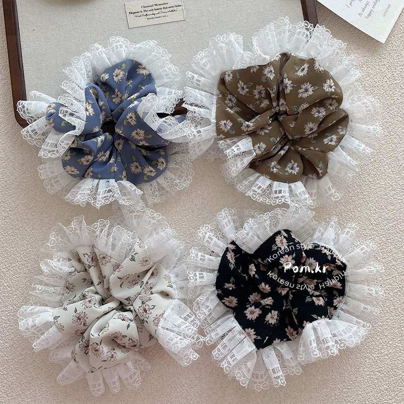 The new Korean-style fashionable and sweet lace fringed hair band, high elasticity bun hairstyle for girls, large intestine band and simple ponytail band Application Scenario