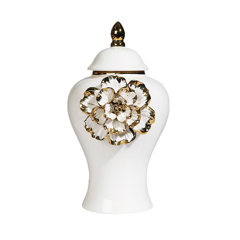 New ceramic electroplated decal golden general jar, European-style flower arrangement vase, handicraft display item, decorative storage jar details Picture