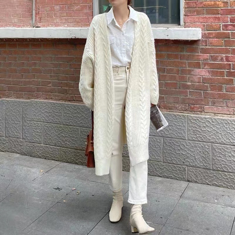 A new cross-border long-sleeved knitted cardigan with a laid-back style and a tweed sweater for women's wear in the autumn of 2022 Specification image