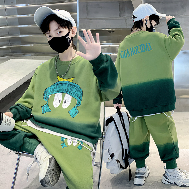 Children's and boys' autumn sweatshirt set 2023 New Spring and Autumn long-sleeved two-piece set for children's sports, cross-border trend Specification image