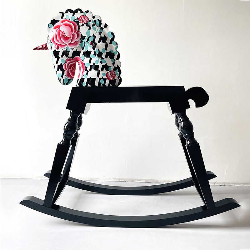 Blue Castle Rocking Horse Horse Arts And Crafts Decoration Nordic Wind Horse Rack Hotel Soft Outfit