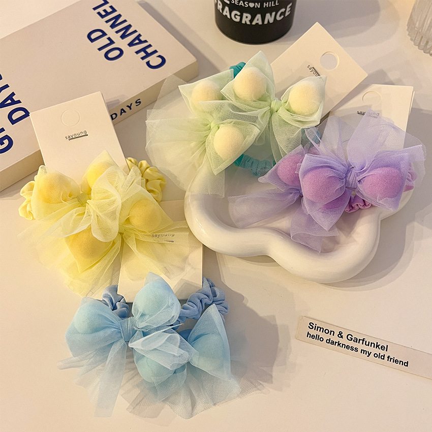 Children's Cute Candy Bow Hair Tie Baby Hair Band High Elastic Rubber Cover Women's Head Tie Specification drawing
