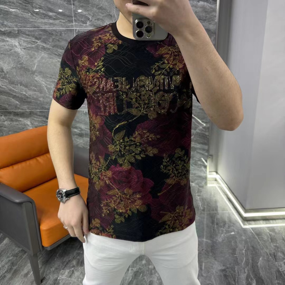68099 European Station Men's Fashion Summer half-sleeved new light luxury European style, stylish and cool, slim and elastic T-shirt Specification image