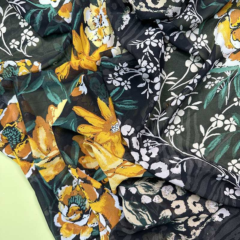 Spring and summer new in-stock pearl chiffon printed fabric summer dress small floral pattern Hanfu fabric polyester chiffon Application Scenario