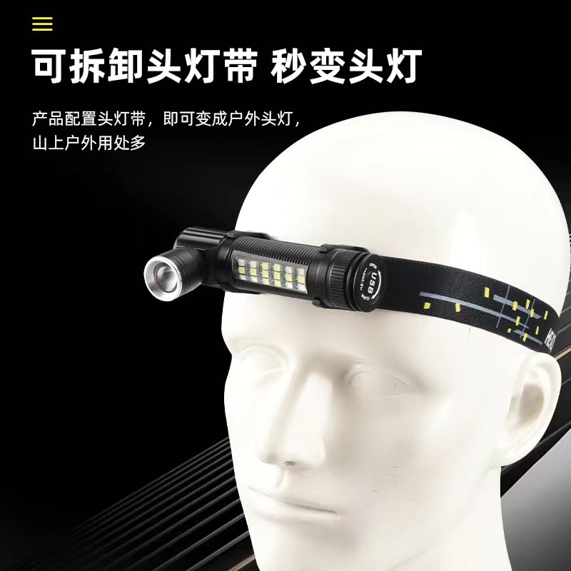 多功能头戴式头灯手电筒二合一两用铝合金变焦强光大功率USB充电详情图4