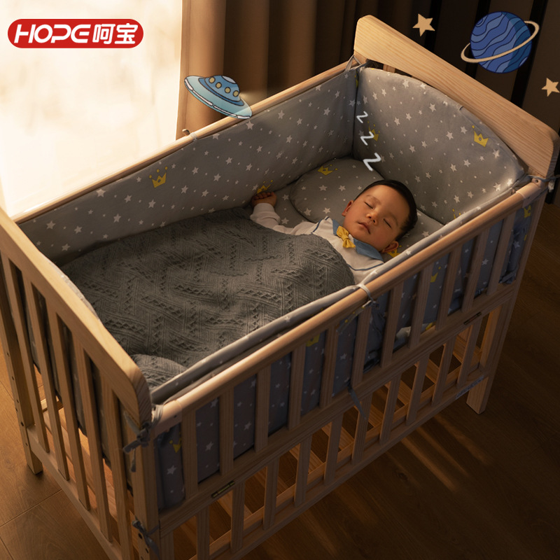 Hebao Baby Bed Solid Wood Multi-Functional New Adjustable Baby Bed No Paint Environmental Protection Splice Adult Bed With Roller Application Scenario