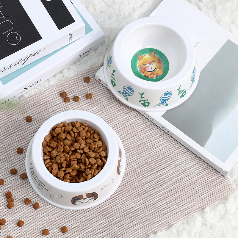 Factory wholesale pet dual-purpose food bowls, round plastic dog bowls, cat bowls, drinking bowls, thickened cartoon ones Specification image