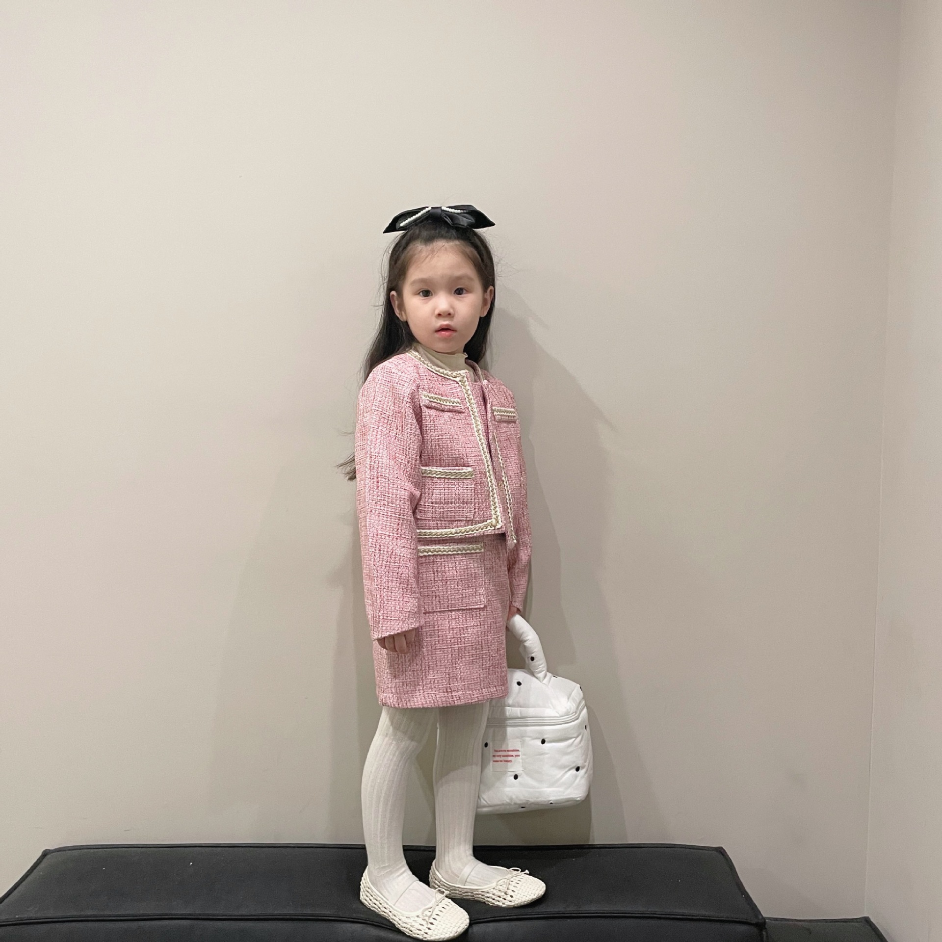 Korean children's clothing 2022 Autumn New Girls' Set, Chanel-style dress two-piece set, Korean-style children's dress set details Picture