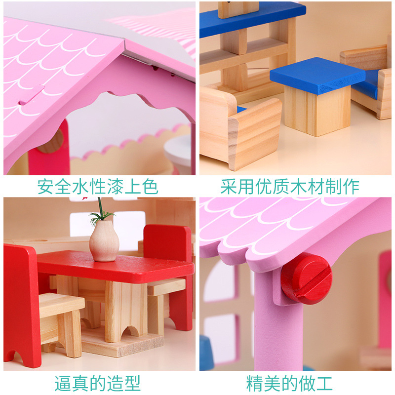 4-6 years old wooden cute pink simulation boys and girls play every double-storey villa children's doll house wholesale Specification drawing