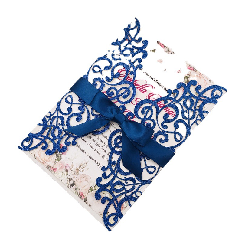 Customized wedding invitations, festival greeting cards and wedding invitations made of multi-color golden scallion powder, super flash material, hollowed-out card paper Item Picture