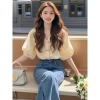 A new Chinese-style apricot-colored short-sleeved shirt for women in summer, exuding a light luxury and high-end charm, with a gentle and elegant French puffed sleeve button-up top Specification image