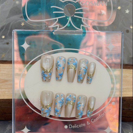 戈斯曼3D立体浮雕手工穿戴甲鎏金猫眼新款法式中梯杏仁甲跨进批发