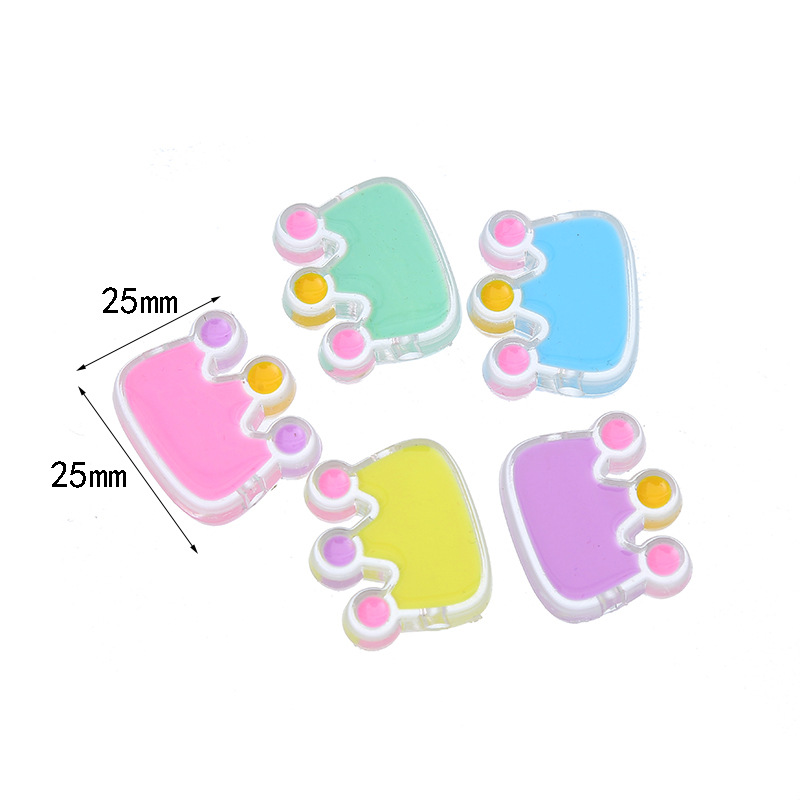 diy acrylic candy-colored crown oil-dripping cartoon accessory, through-hole beaded mobile phone chain, hairpin, keychain Item Picture