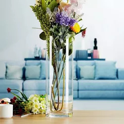 客厅透明玻璃花瓶透明圆柱体玻璃花瓶高玻璃花瓶详情图4
