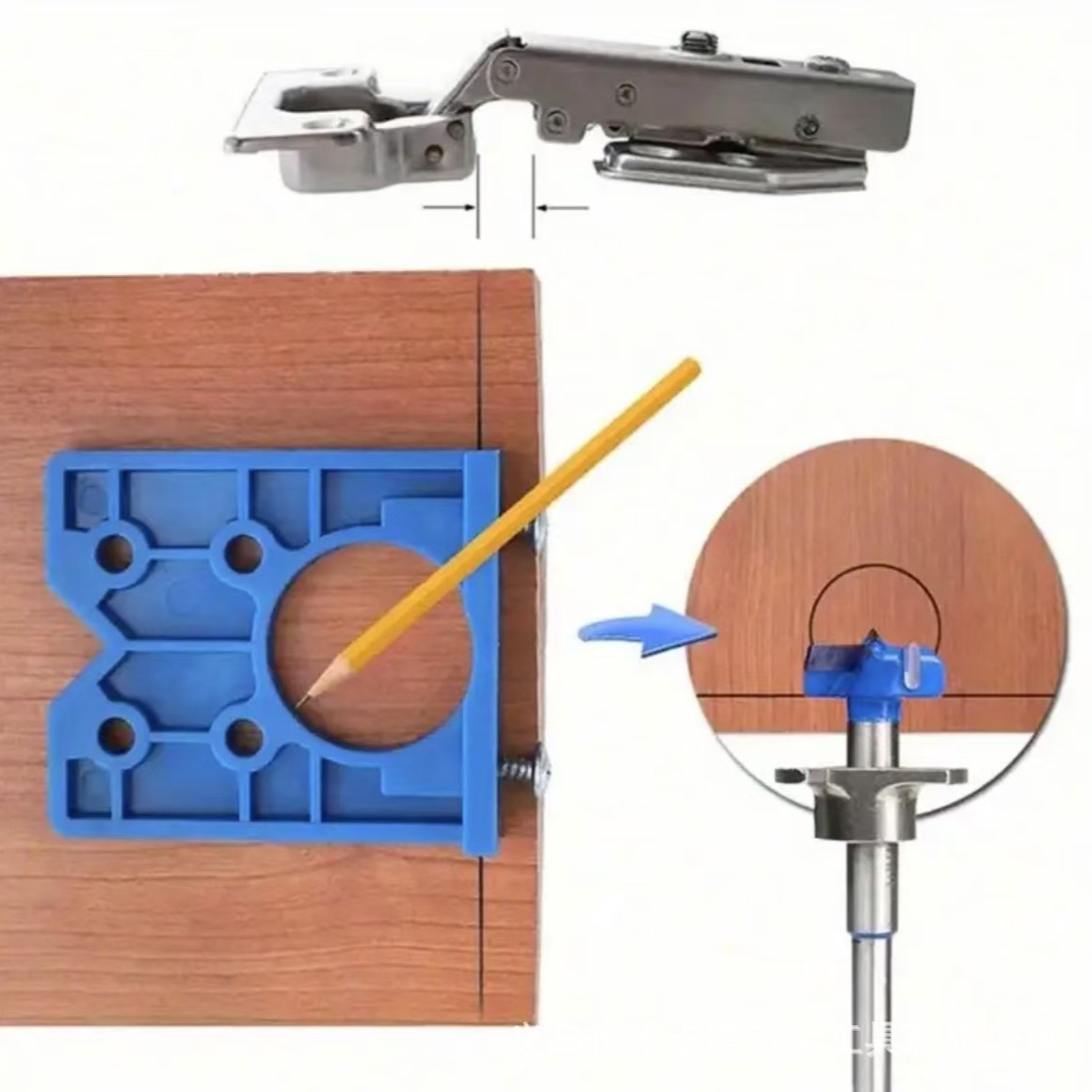 Hinge cabinet door hole, door panel, door cabinet hinge positioning template, hidden hinge drilling and punching fixture details Picture