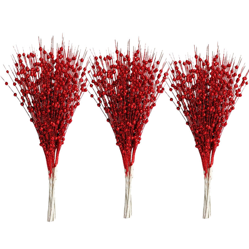 Christmas Decorations 43Cm 12 Fork Gold Pink Ball Christmas Tree Wreath Rattan Glitter Imitation Berry Branch Bundle Specification drawing