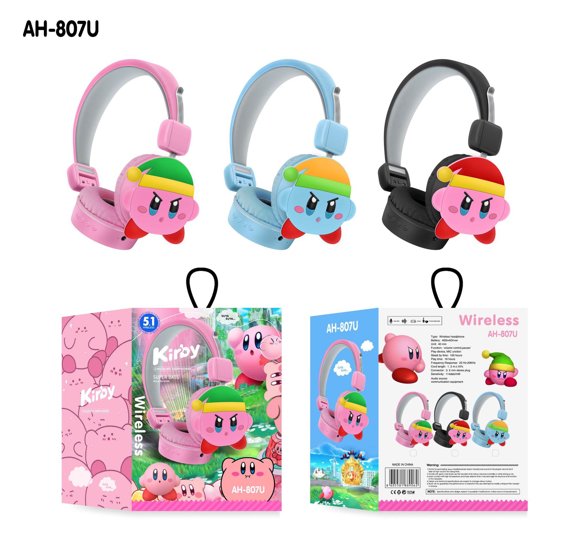 Transfronteriza nuevo AH-807U niños dibujos animados creativo auriculares inalámbricos auriculares inalámbricos bluetooth universal