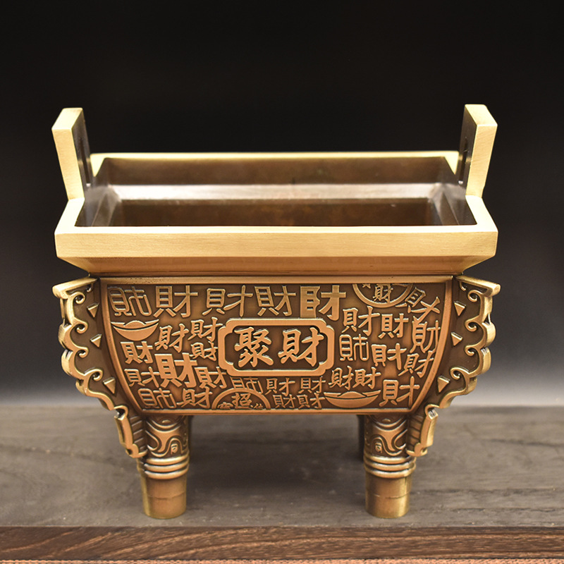 Bronze Ding Decoration Brass Sheng Ding Fang Ding Treasure Prosperity Thousand Autumn All Bronze Ding Incense Burner Zhaocai Home Office Decoration