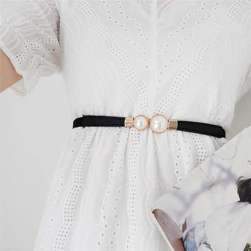Ladies' belt, pearl button-up, dress decoration, fine waist belt, elastic belt, elastic waistband Application Scenario