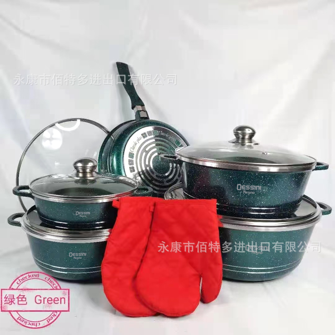 Cross-Border Set Of 12 Sets Of Medical Stone Pot 12Pcs Non-Stick Pot Soup Pan Frying Pan Die Casting Aluminum Factory Foreign Trade Application Scenario