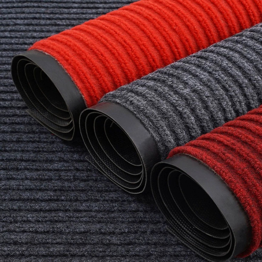 出口品质pvc双条纹地垫脚垫提花地毯可剪裁吸水蹭土酒店家庭入户