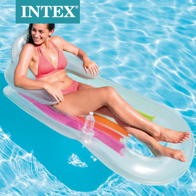 INTEX58802浮排水上充气浮床单人水上休闲躺椅充气加厚海滩垫装备