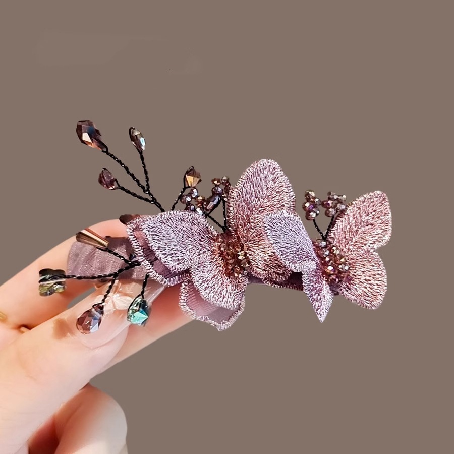 Romantic purple imitation crystal butterfly hair clips, high-end horizontal clips, straight clips, back of the head spring clips, top clips, hair clips and headwear