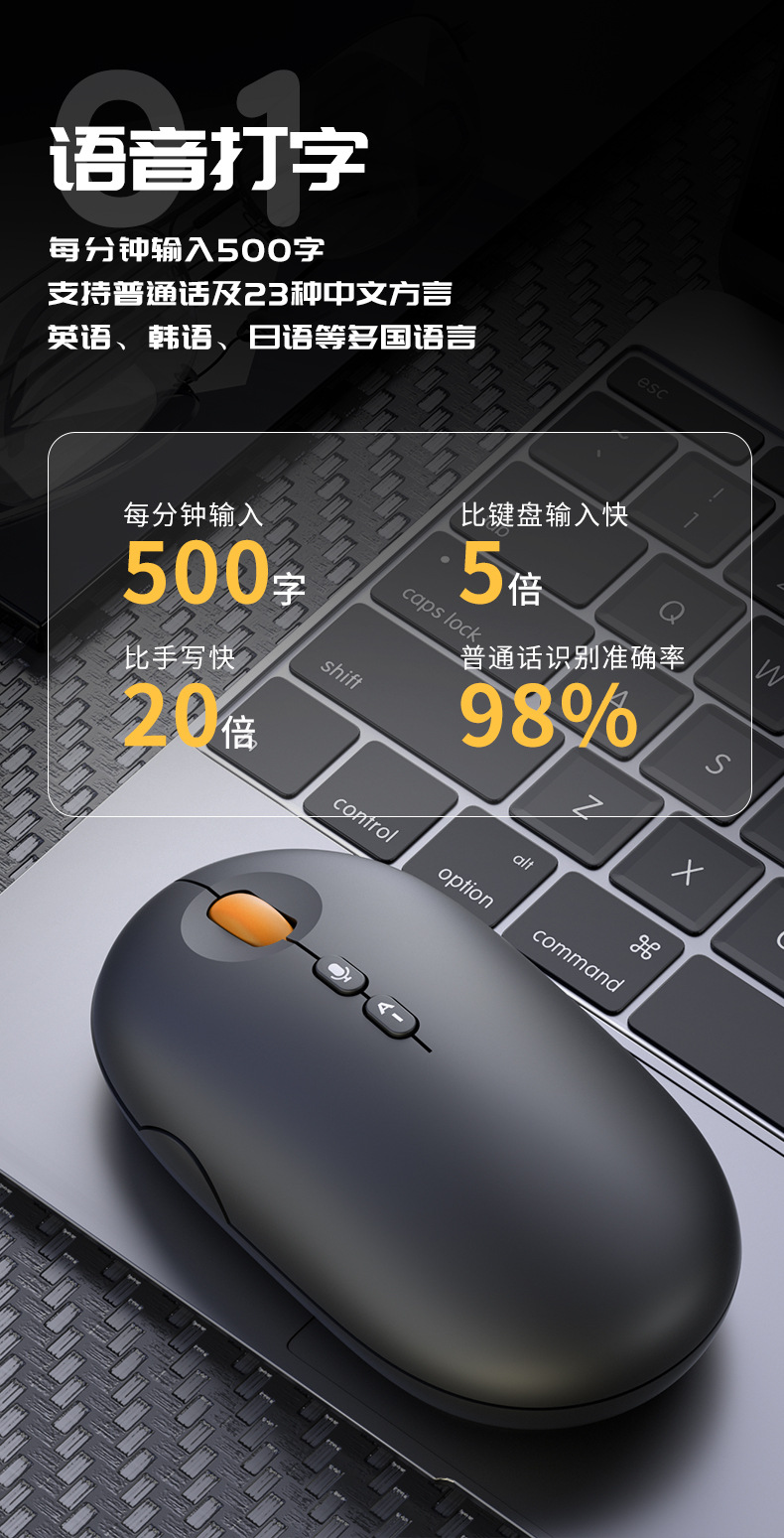 foozac工厂现货ai智能语音鼠标无线蓝牙双模声控说话打字翻译写作问答详情3