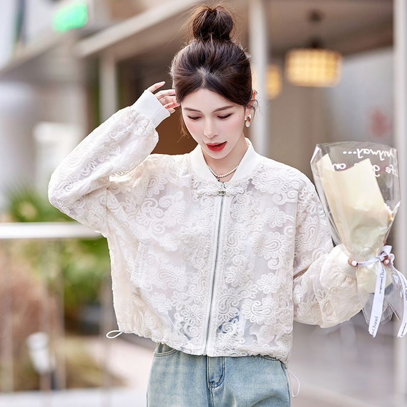 New Chinese-style lace embroidered coat for women 2024 spring and summer, short sun-protective clothing for petite women, thin top Specification image