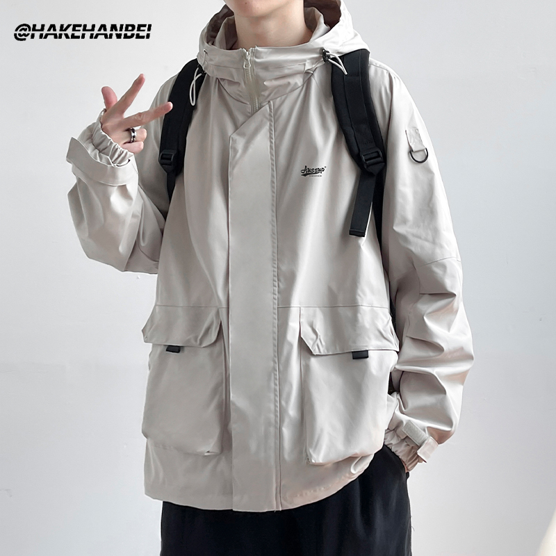 Japanese hooded functional down jacket for men, spring and autumn trendy brand loose and plus-size casual workwear jacket for spring