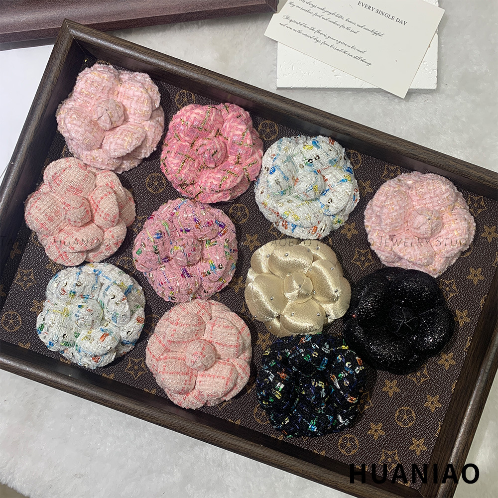 New 6.8cm high-end small fragrant flower nib super shaped flower camellia accessory brooch with a flower clip on the head details Picture