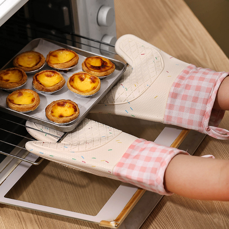 Add Cotton Silicone Gloves Microwave Oven Hot Gloves Household Kitchen Silicone Heat Insulation Gloves Baking Tools Wholesale details Picture