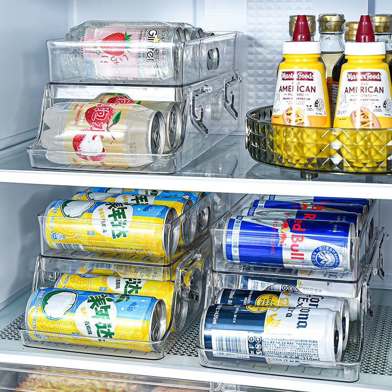 Creative Refrigerator Beverage Storage Rack Double-Layer Rolling Foldable Can Storage Box Kitchen Desktop Beverage Rack
