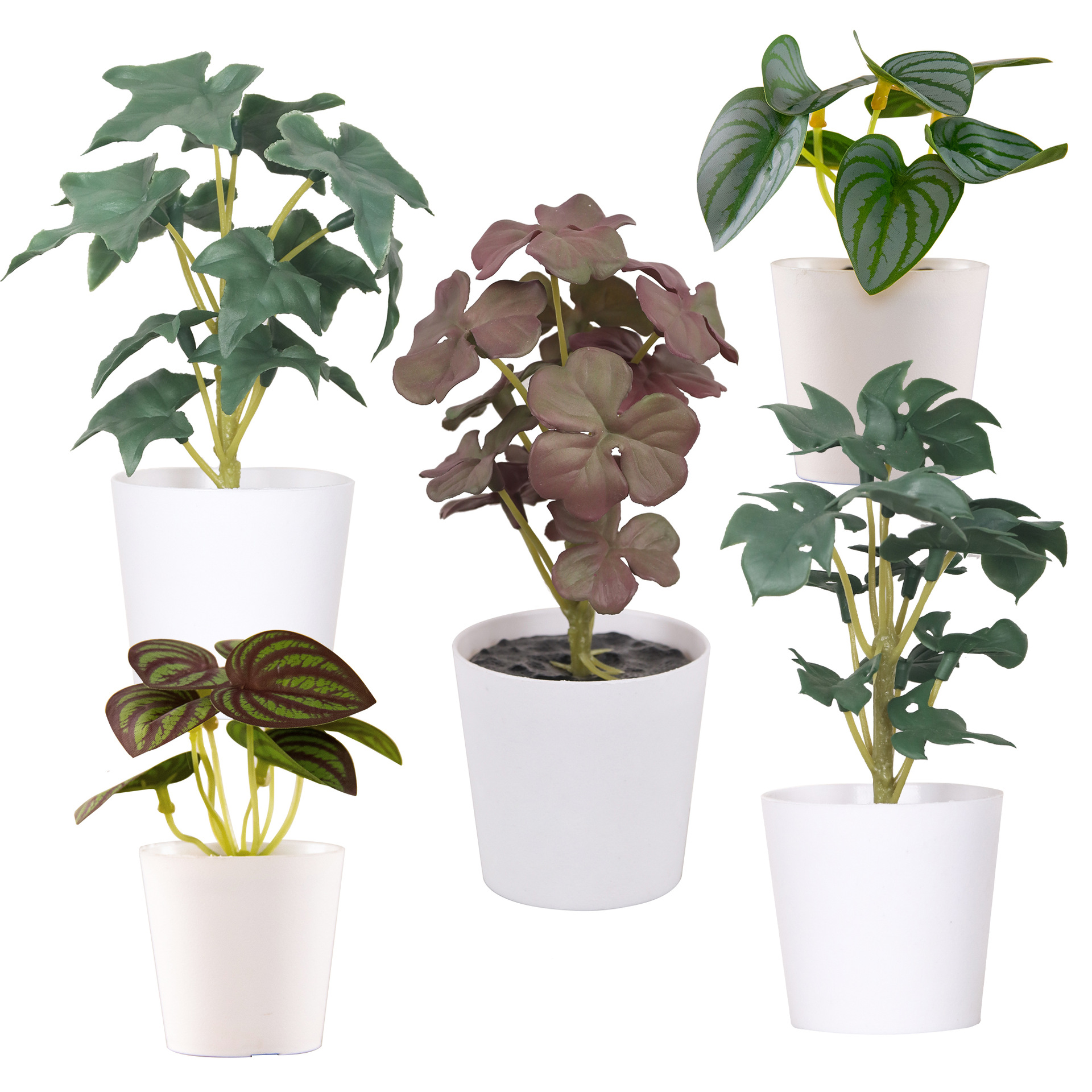 Cross-border home decoration mini plastic potted plant combination Pu turtle-back bamboo green plant sweet potato leaf artificial flower simulation potted plant details Picture