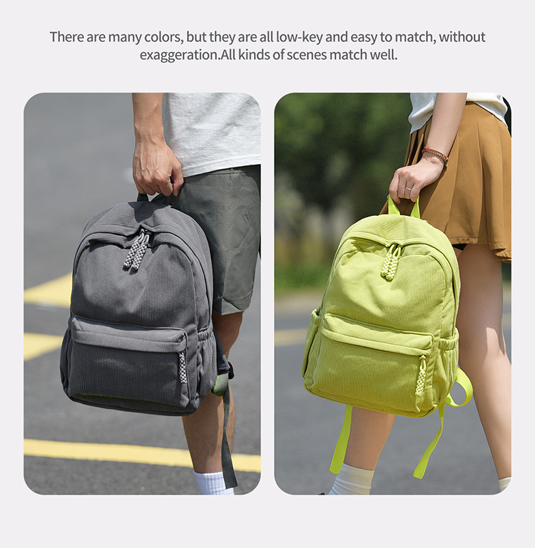 春季灯芯绒小背包女2025新款大学生双肩包休闲百搭大容量旅行背包详情7