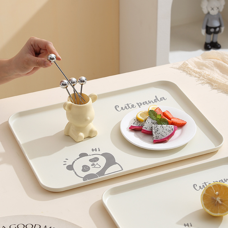 Cream-style large tray for home use, tea cups, tea tray, rectangular water cup storage plate, snack, fruit, bread and dinner plate Application Scenario