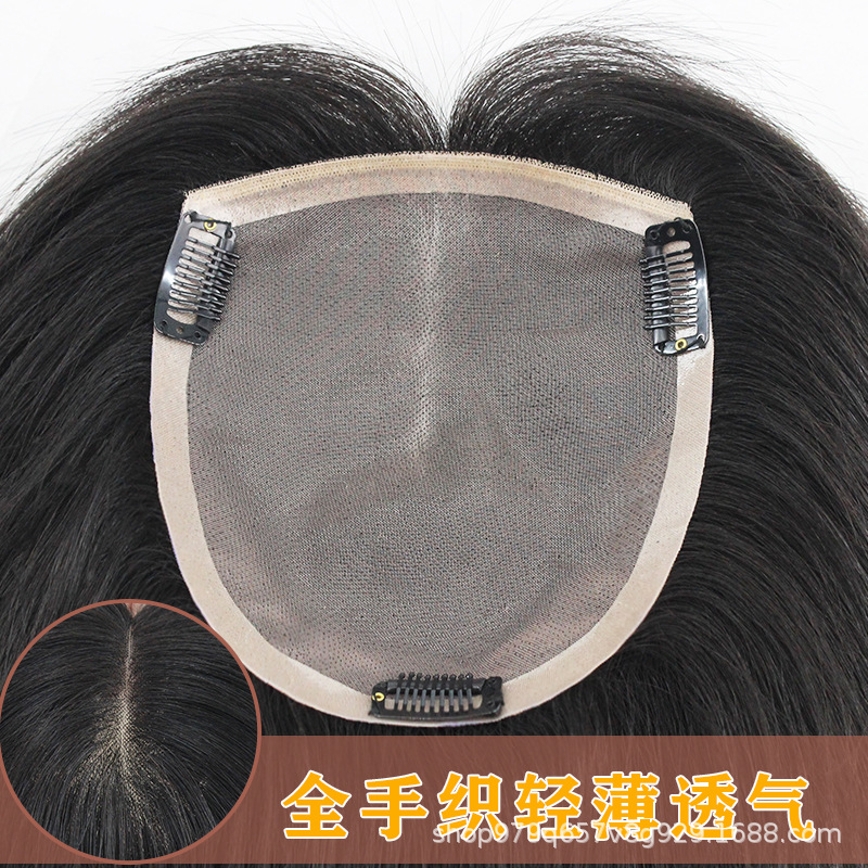 Fully hand-woven No. 3 net wigs for women, natural color hair extensions, covering white hair, hair replacement blocks, straight hair extensions